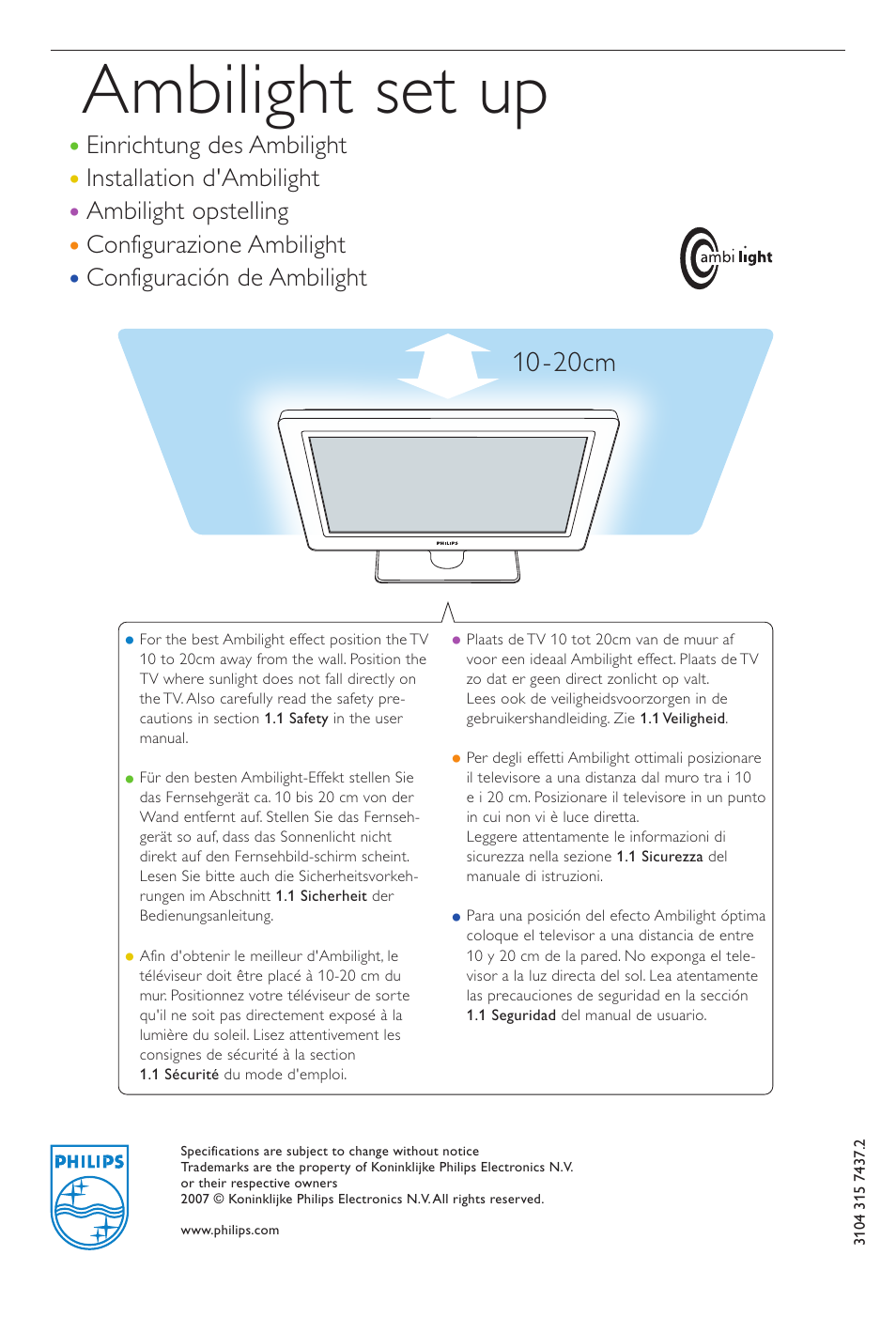 Ambilight set up | Philips Aurea Téléviseur User Manual | Page 13 / 37