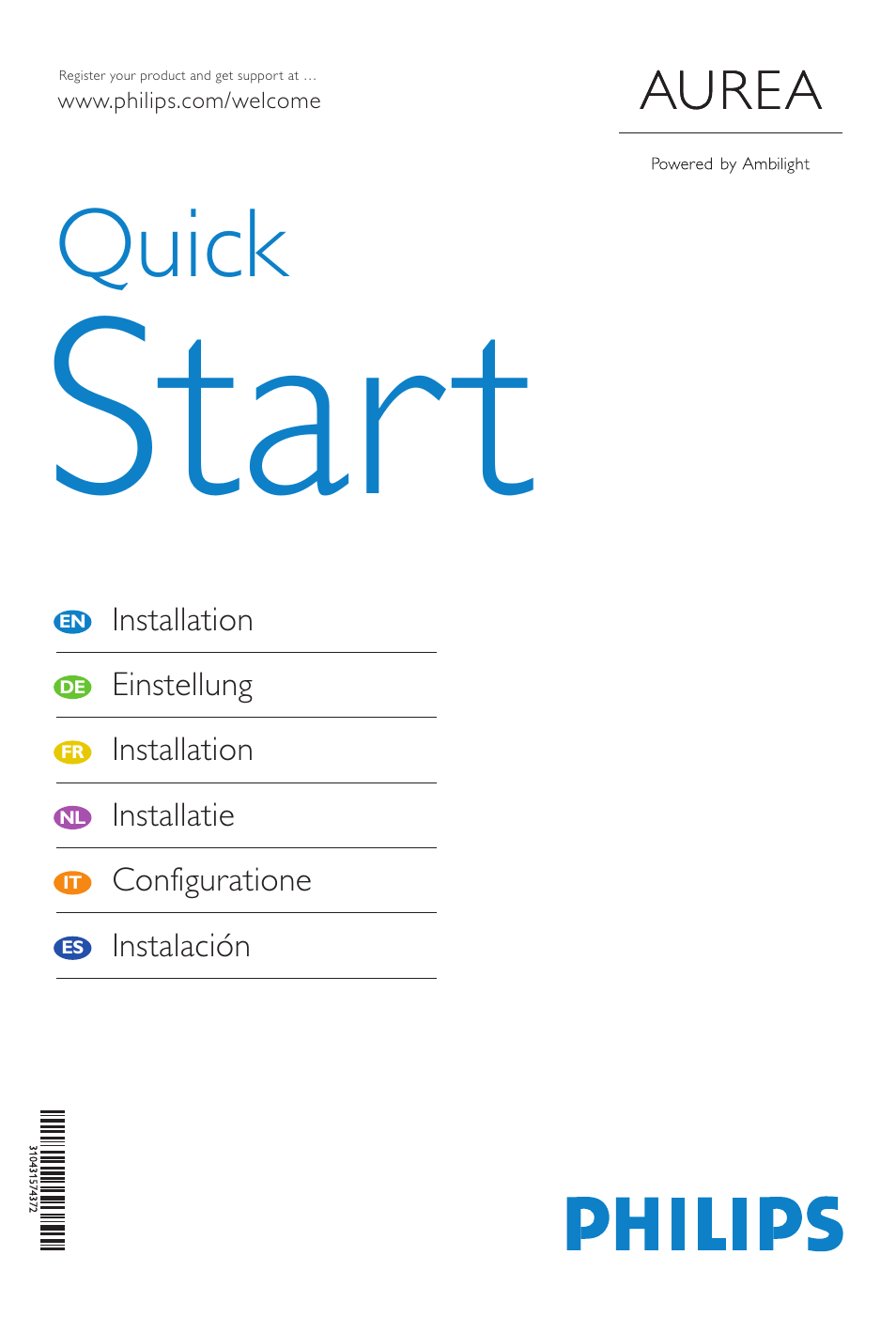 Start, Quick | Philips Aurea Téléviseur User Manual | Page 2 / 37