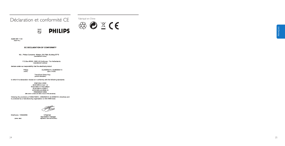 Déclaration et conformité ce | Philips AuxDock User Manual | Page 13 / 92