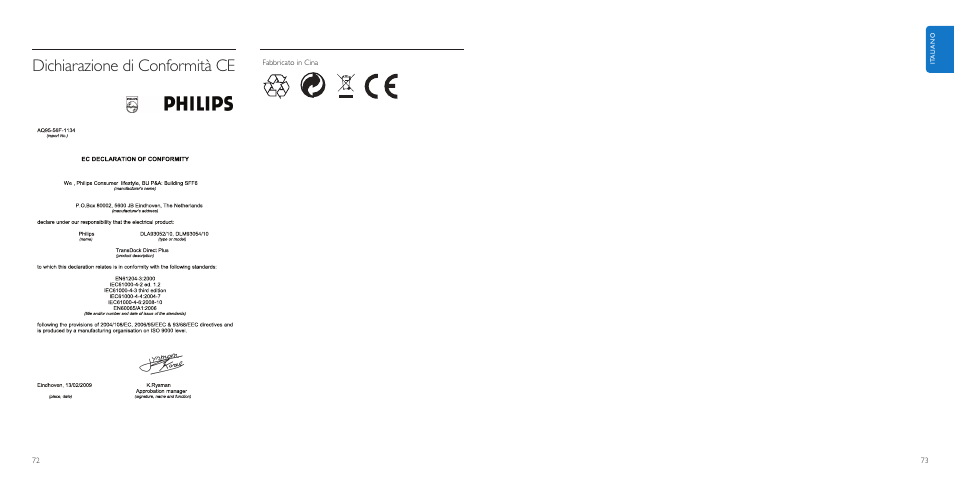 Dichiarazione di conformità ce | Philips AuxDock User Manual | Page 37 / 92