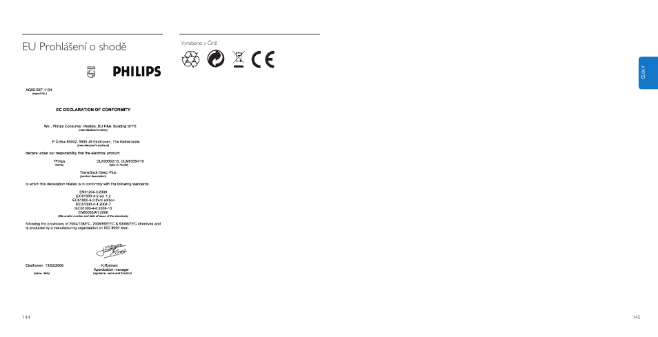 Eu prohlášení o shodě | Philips AuxDock User Manual | Page 73 / 92
