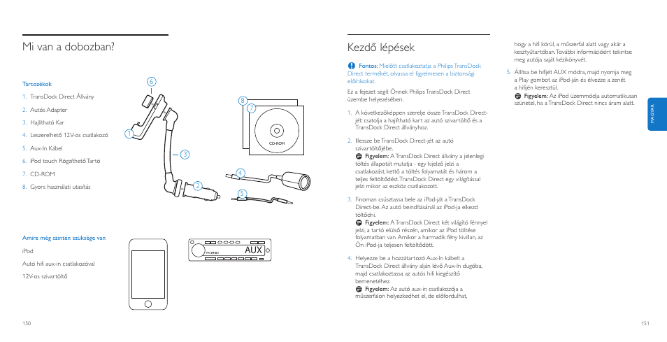 Kezdő lépések, Mi van a dobozban | Philips AuxDock User Manual | Page 76 / 92