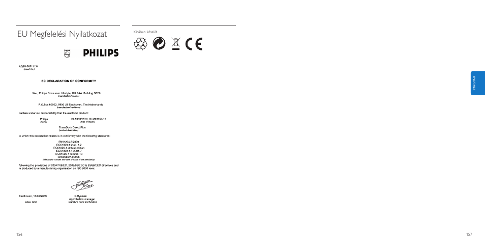 Eu megfelelési nyilatkozat | Philips AuxDock User Manual | Page 79 / 92