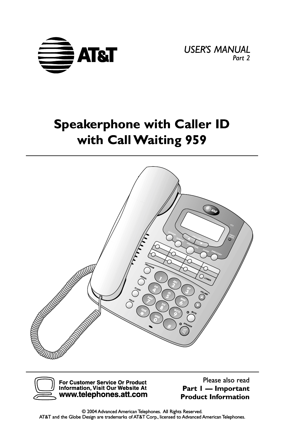 AT&T Speakerphone with Caller ID with Call Waiting 959 User Manual | 50 pages