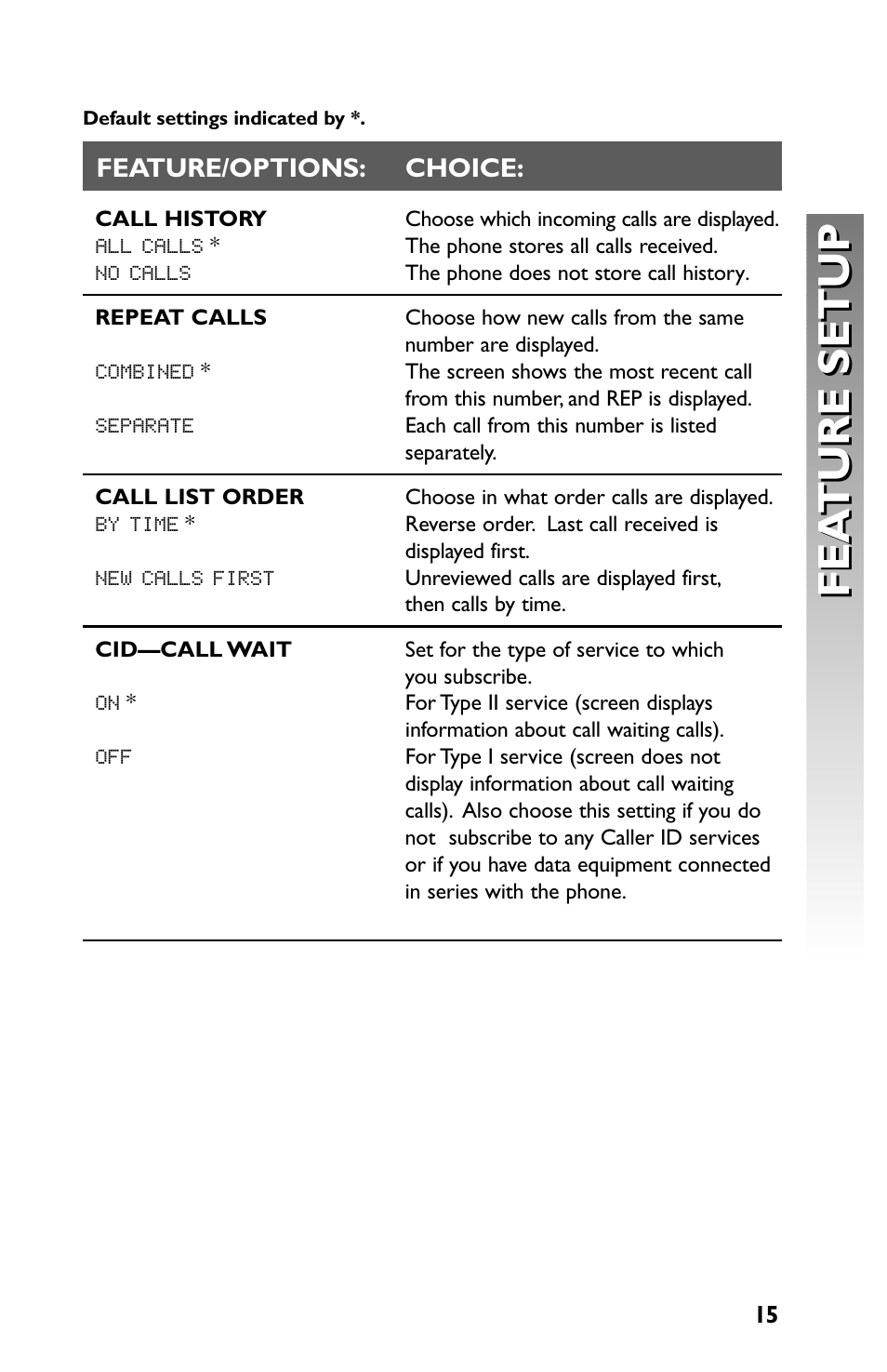 Fea ture setup fea ture setup | AT&T Speakerphone with Caller ID with Call Waiting 959 User Manual | Page 17 / 50
