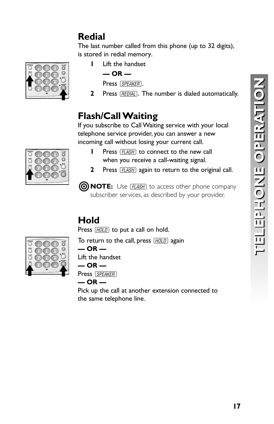 Telephone opera tion telephone opera tion | AT&T Speakerphone with Caller ID with Call Waiting 959 User Manual | Page 19 / 50