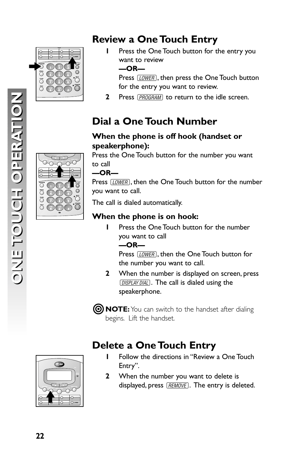 One t ouch opera tion one t ouch opera tion | AT&T Speakerphone with Caller ID with Call Waiting 959 User Manual | Page 24 / 50