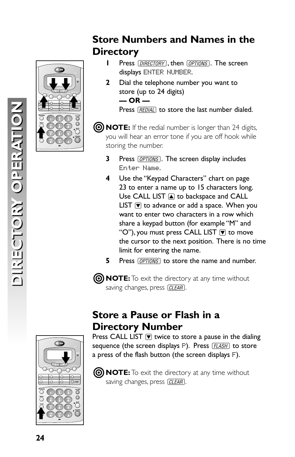 Direct or y opera tion direct or y opera tion | AT&T Speakerphone with Caller ID with Call Waiting 959 User Manual | Page 26 / 50