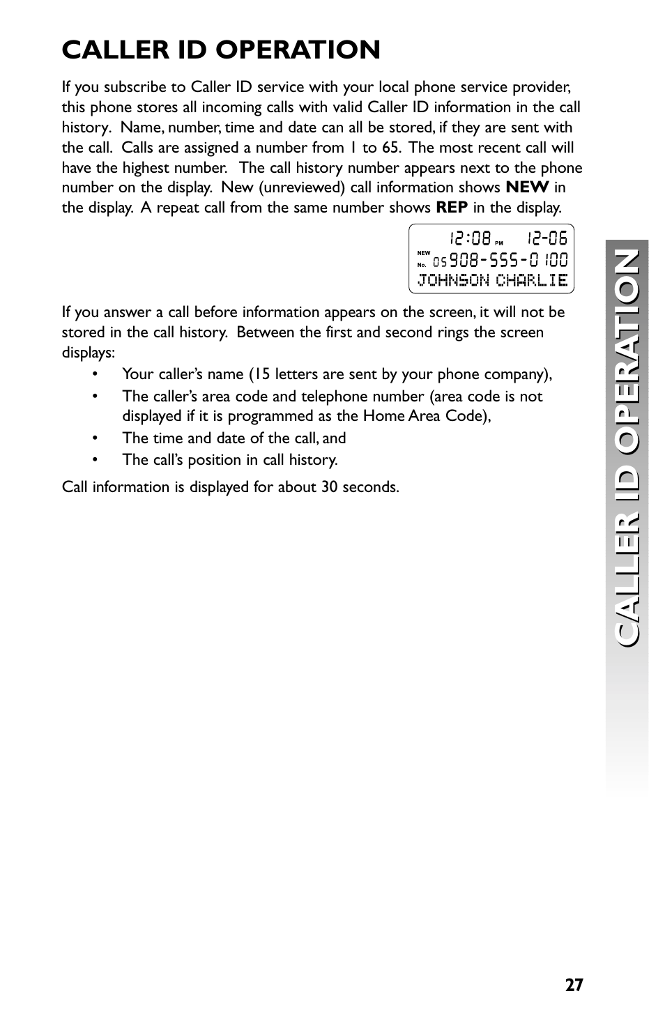 Caller id opera tion caller id opera tion, Caller id operation | AT&T Speakerphone with Caller ID with Call Waiting 959 User Manual | Page 29 / 50