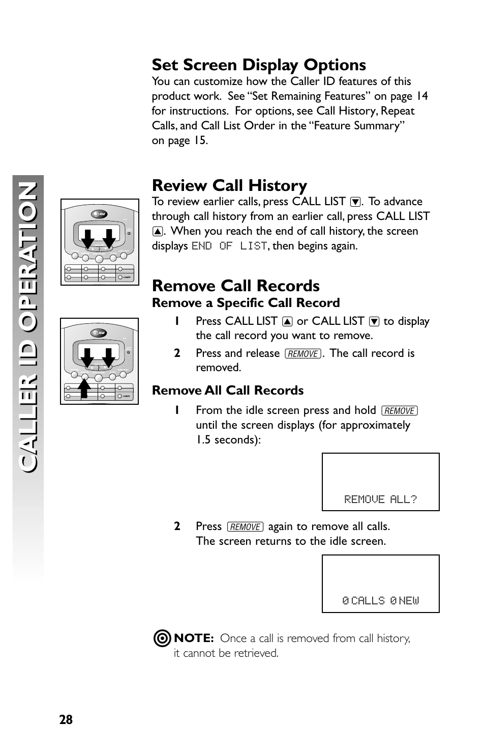 Caller id opera tion caller id opera tion | AT&T Speakerphone with Caller ID with Call Waiting 959 User Manual | Page 30 / 50