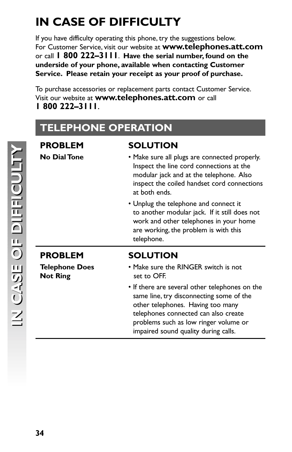 Telephone operation | AT&T Speakerphone with Caller ID with Call Waiting 959 User Manual | Page 36 / 50