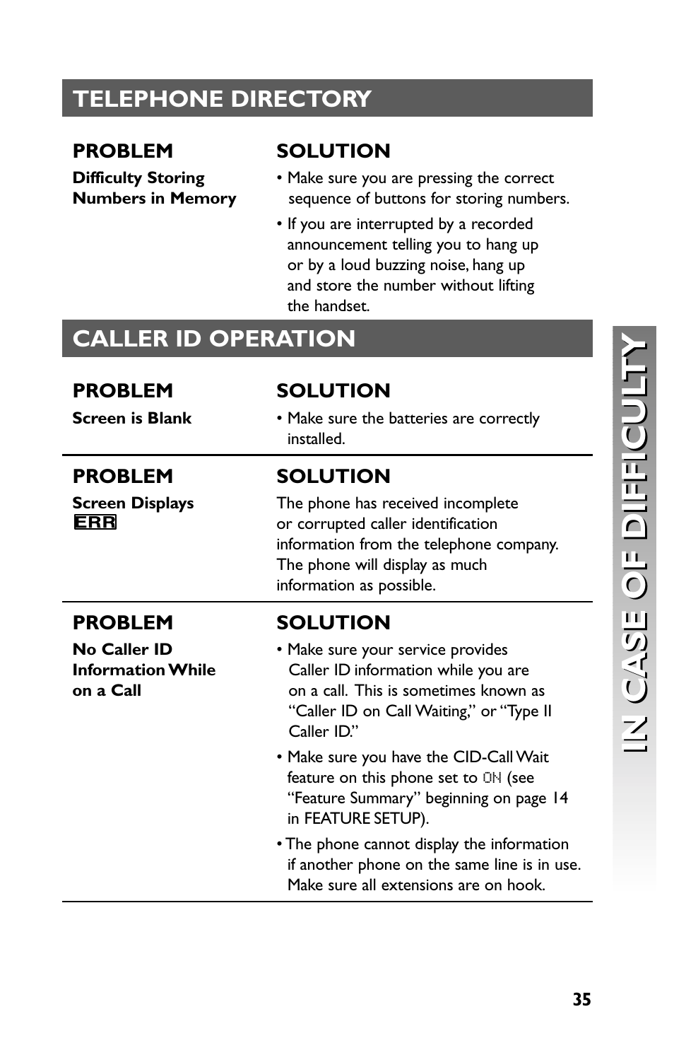 Telephone directory, Caller id operation | AT&T Speakerphone with Caller ID with Call Waiting 959 User Manual | Page 37 / 50