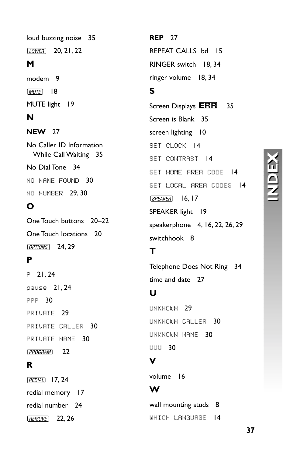Index | AT&T Speakerphone with Caller ID with Call Waiting 959 User Manual | Page 39 / 50