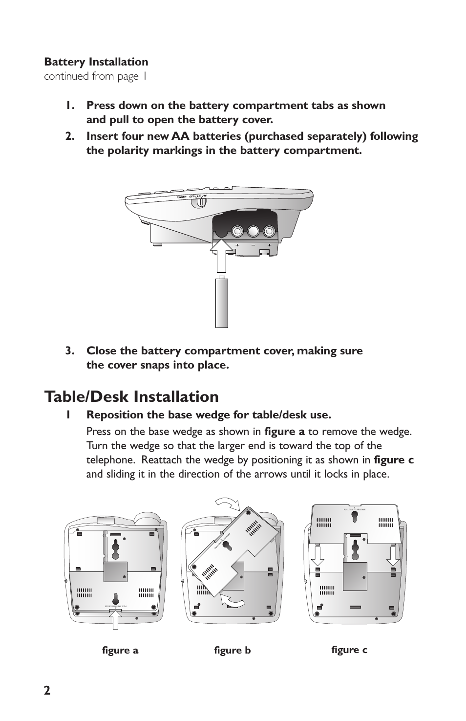 Table/desk installation | AT&T Speakerphone with Caller ID with Call Waiting 959 User Manual | Page 42 / 50