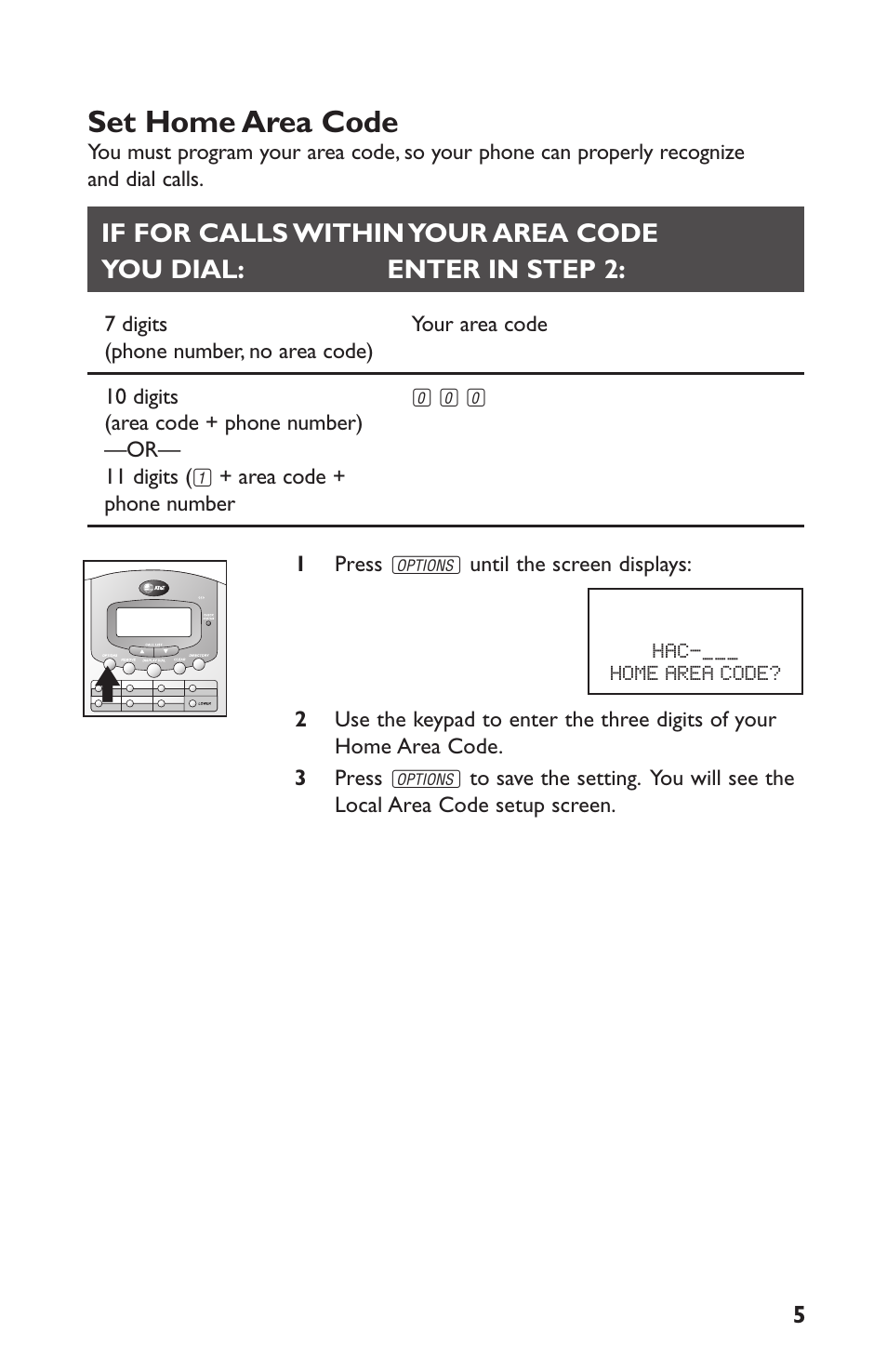 Set home area code | AT&T Speakerphone with Caller ID with Call Waiting 959 User Manual | Page 45 / 50