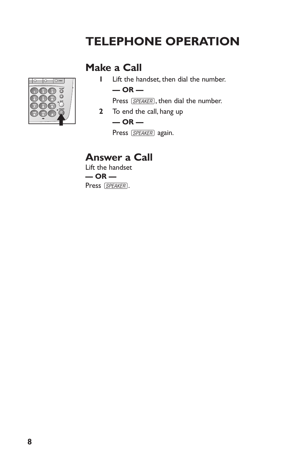 Telephone operation, Make a call, Answer a call | AT&T Speakerphone with Caller ID with Call Waiting 959 User Manual | Page 48 / 50