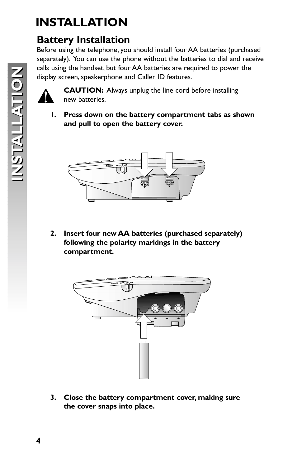 Inst alla tion inst alla tion, Installation | AT&T Speakerphone with Caller ID with Call Waiting 959 User Manual | Page 6 / 50