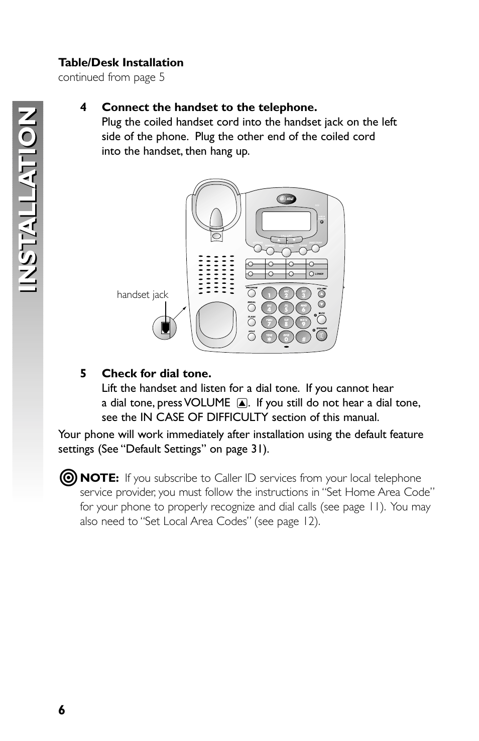 Inst alla tion inst alla tion | AT&T Speakerphone with Caller ID with Call Waiting 959 User Manual | Page 8 / 50