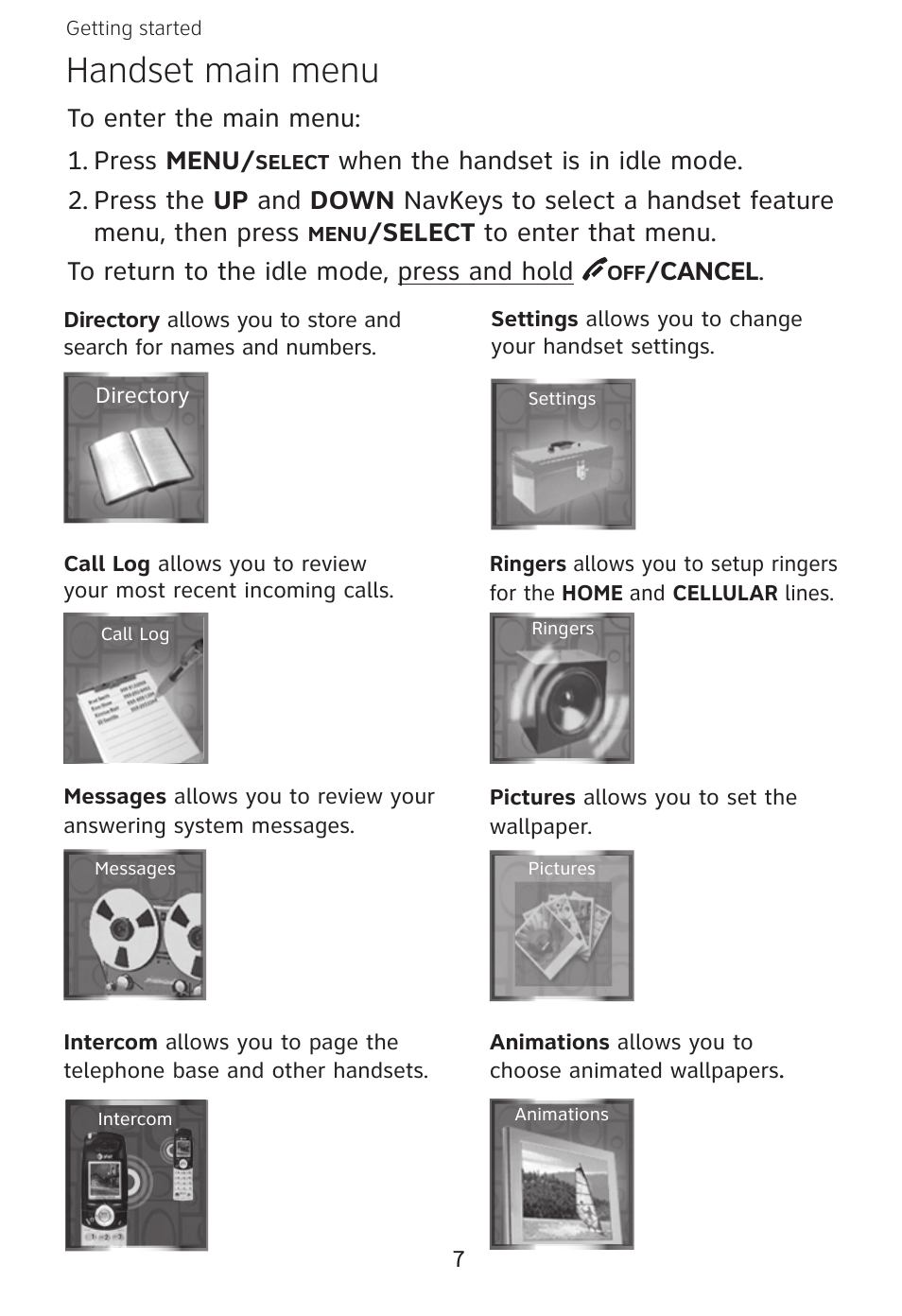 Quick reference guide handset main menu, Cancel | AT&T EXPANSION EP5632 User Manual | Page 10 / 30