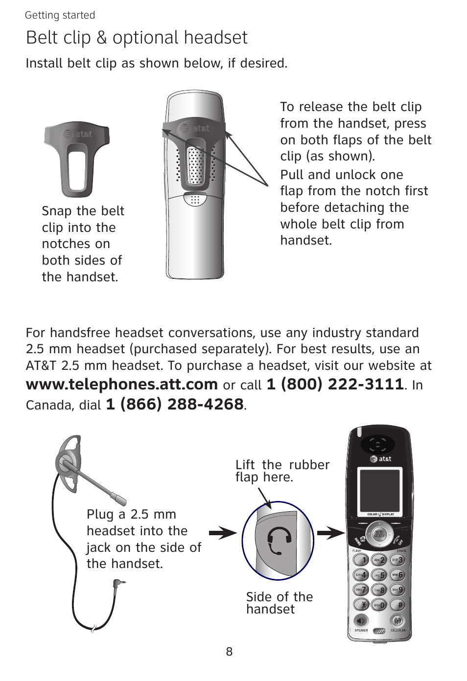Belt clip & optional headset | AT&T EXPANSION EP5632 User Manual | Page 11 / 30
