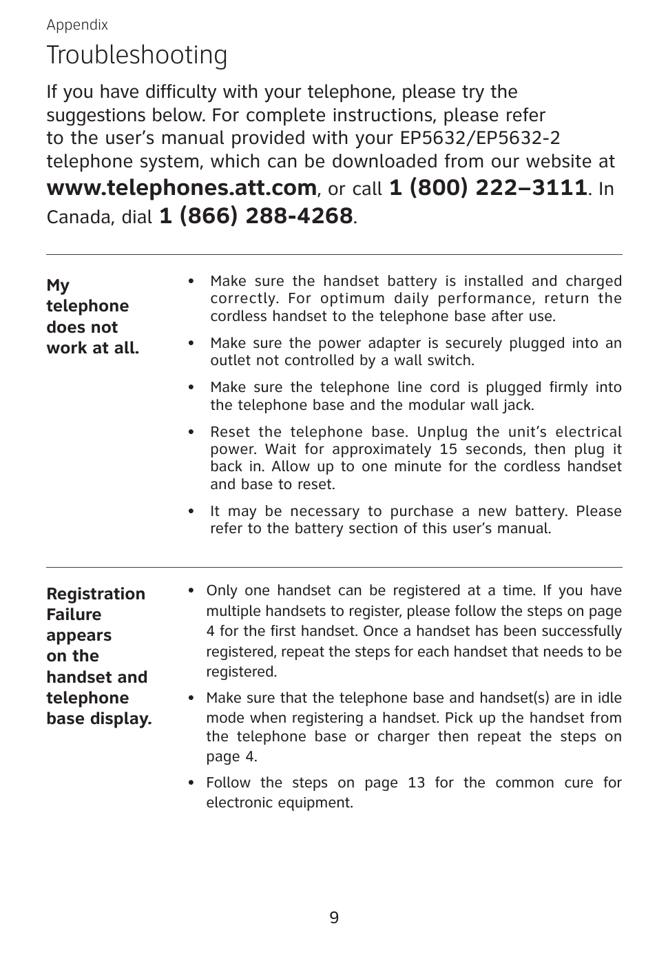 Troubleshooting | AT&T EXPANSION EP5632 User Manual | Page 12 / 30