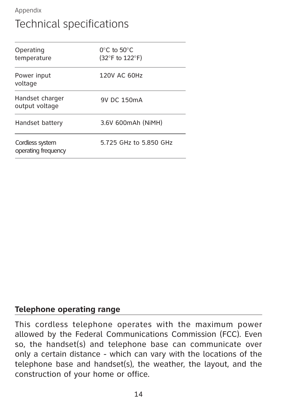 Technical specifications | AT&T EXPANSION EP5632 User Manual | Page 17 / 30