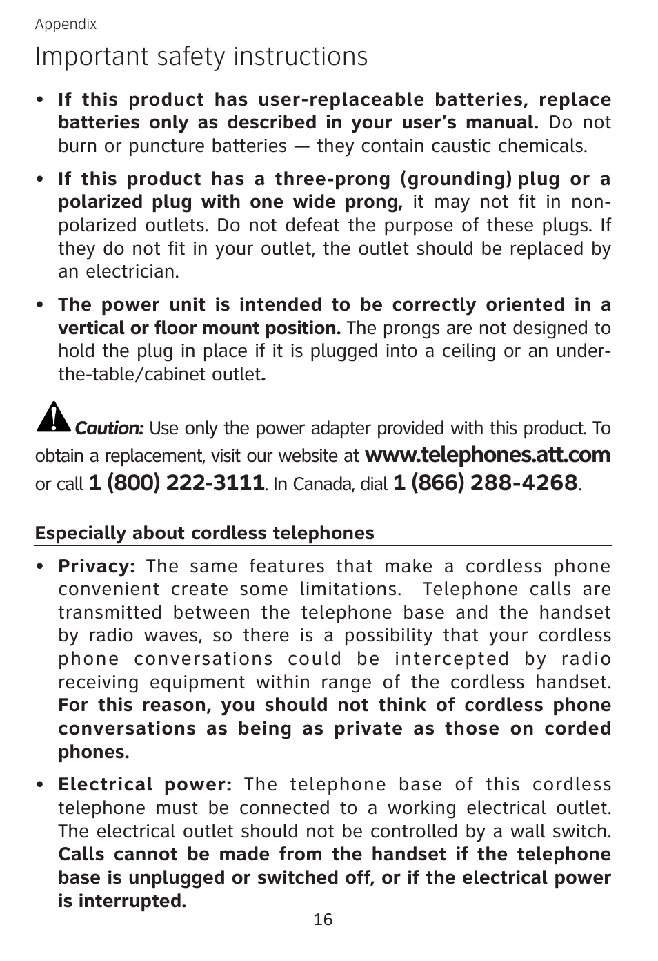 Important safety instructions | AT&T EXPANSION EP5632 User Manual | Page 19 / 30