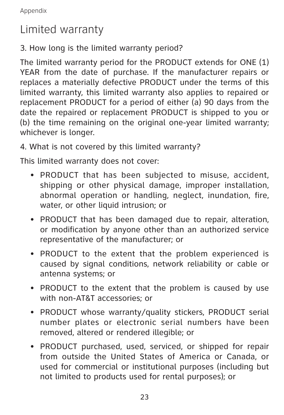 Limited warranty | AT&T EXPANSION EP5632 User Manual | Page 26 / 30
