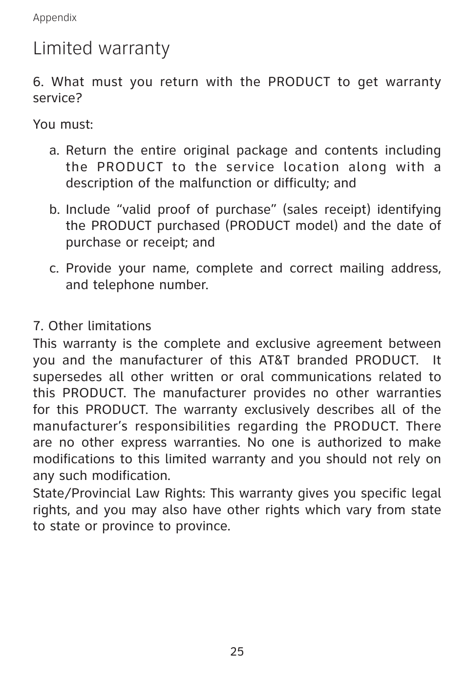 Limited warranty | AT&T EXPANSION EP5632 User Manual | Page 28 / 30