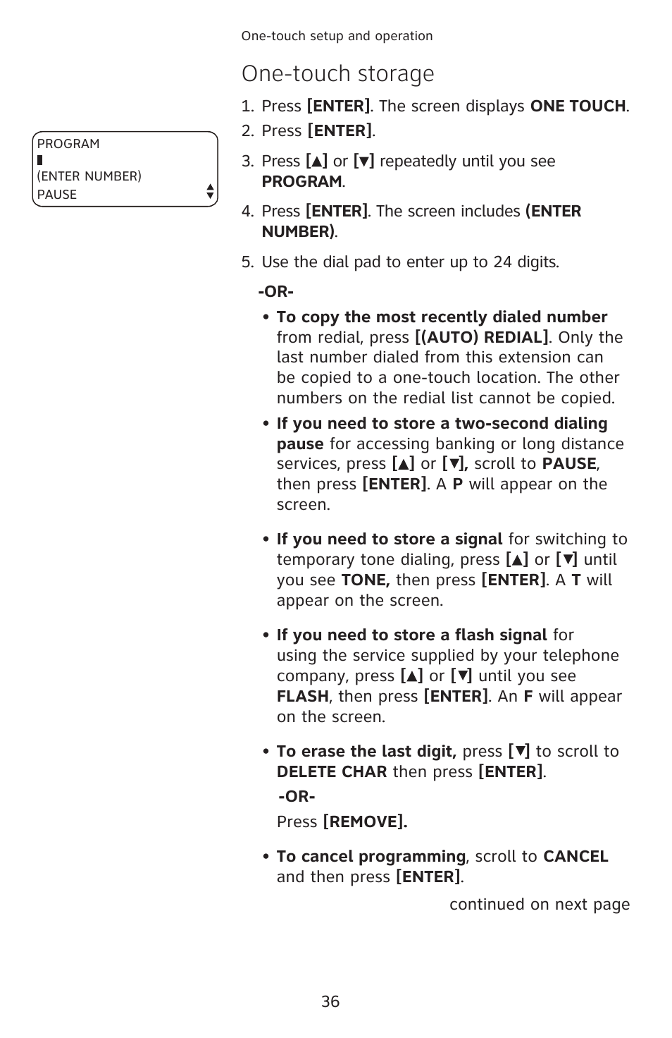 One-touch storage | AT&T 1070 User Manual | Page 22 / 74