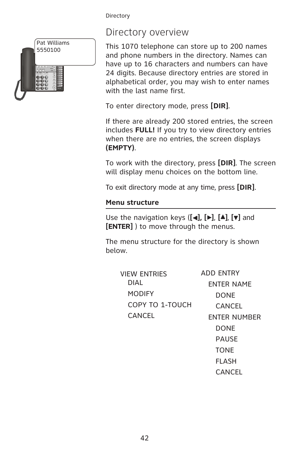 Directory overview | AT&T 1070 User Manual | Page 28 / 74