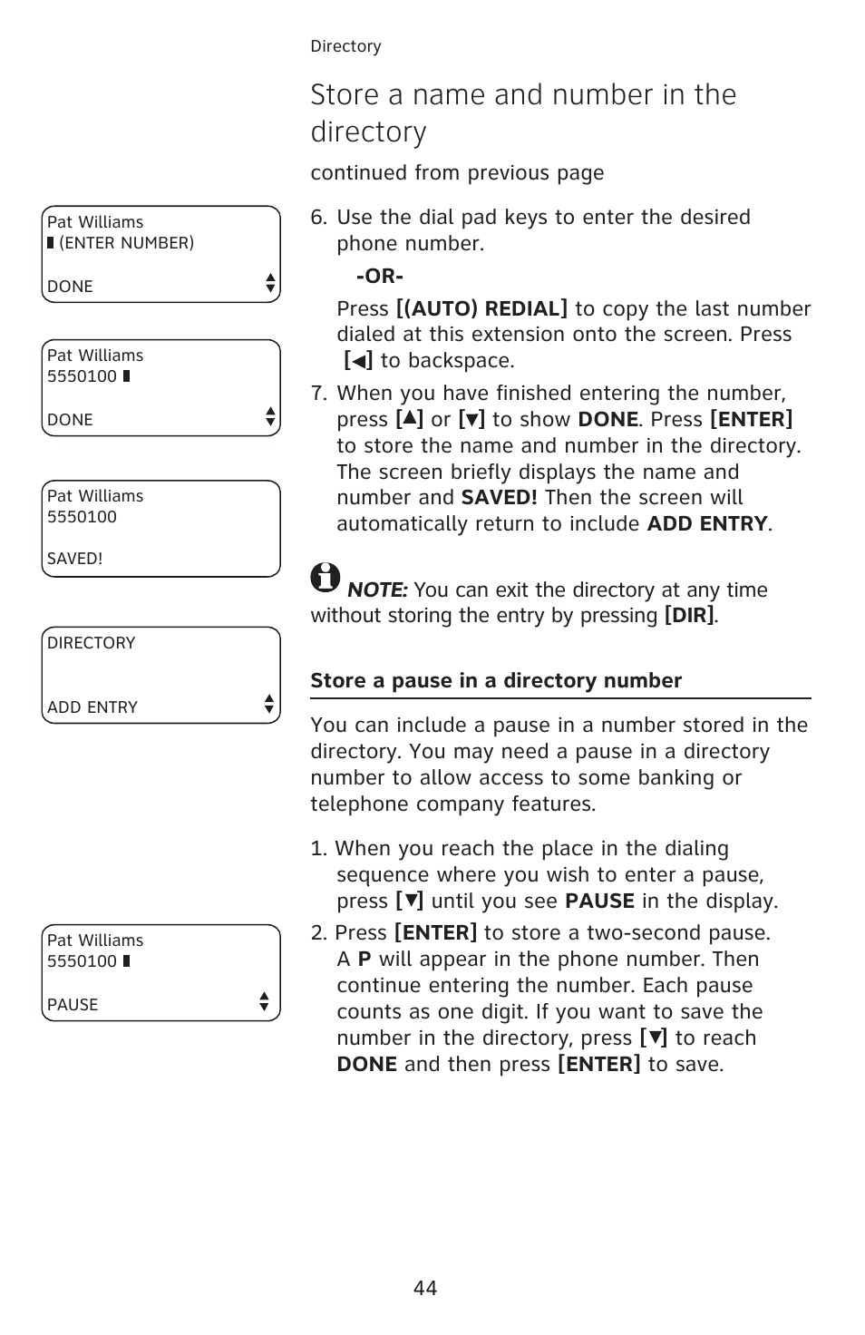Store a name and number in the directory | AT&T 1070 User Manual | Page 30 / 74