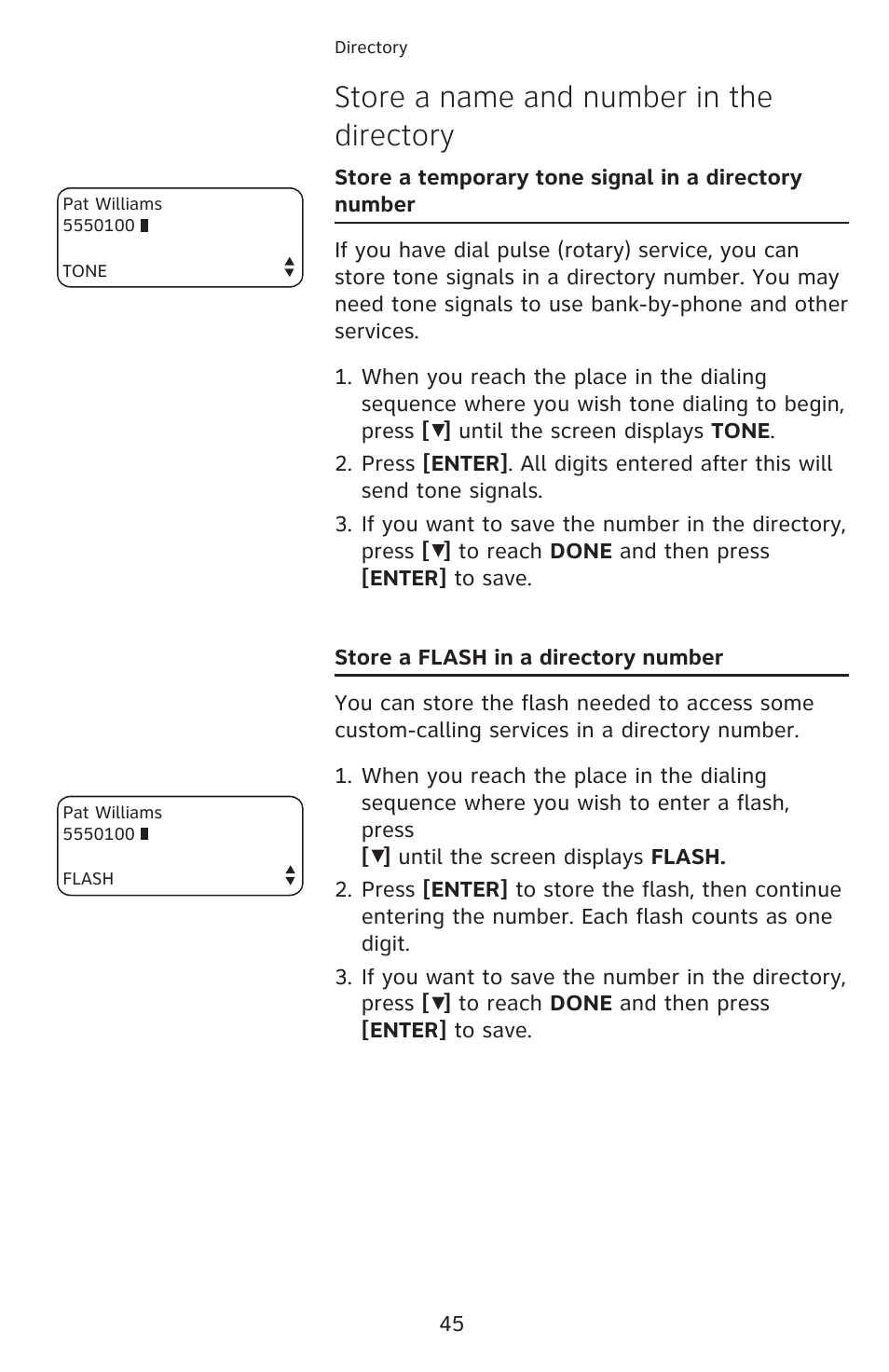 Store a name and number in the directory | AT&T 1070 User Manual | Page 31 / 74
