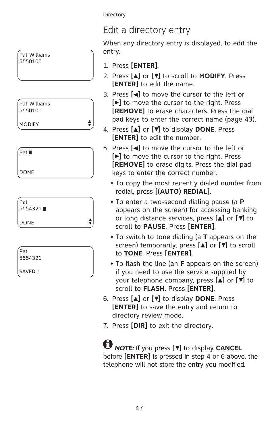 Edit a directory entry | AT&T 1070 User Manual | Page 33 / 74