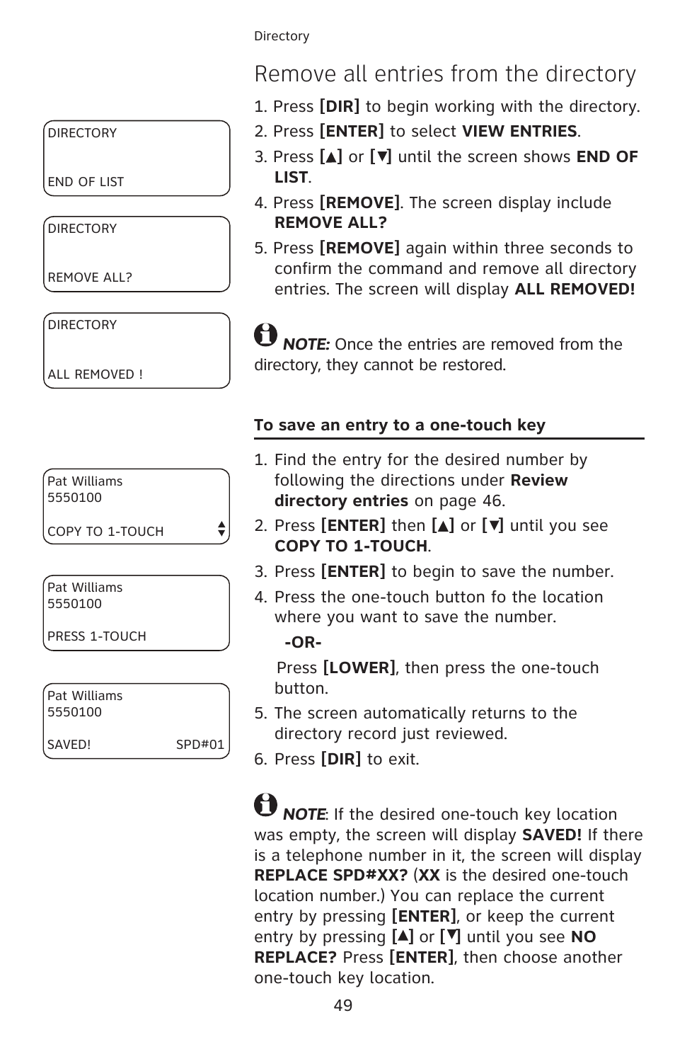 Remove all entries from the directory | AT&T 1070 User Manual | Page 35 / 74