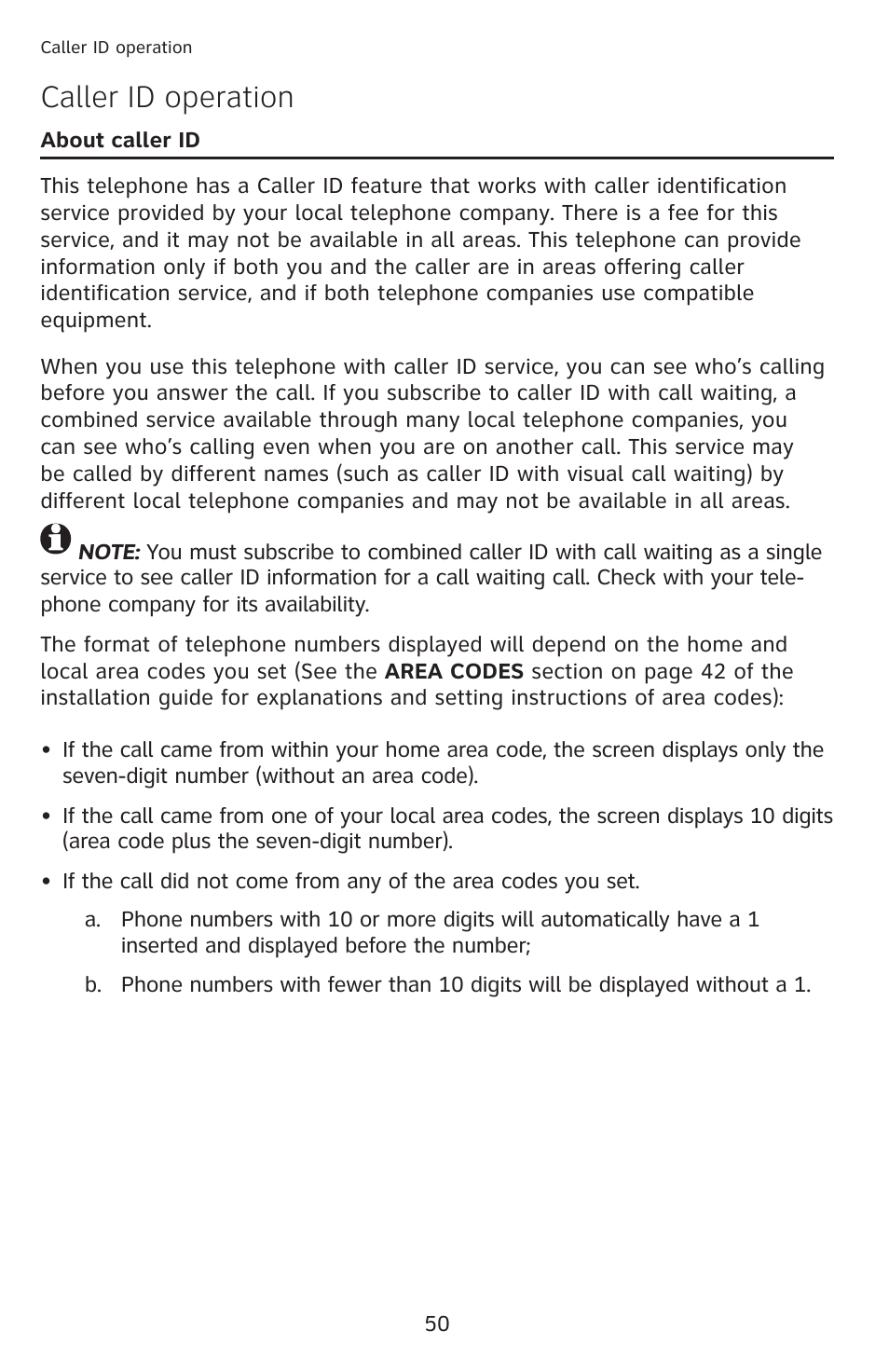 Caller id operation | AT&T 1070 User Manual | Page 36 / 74