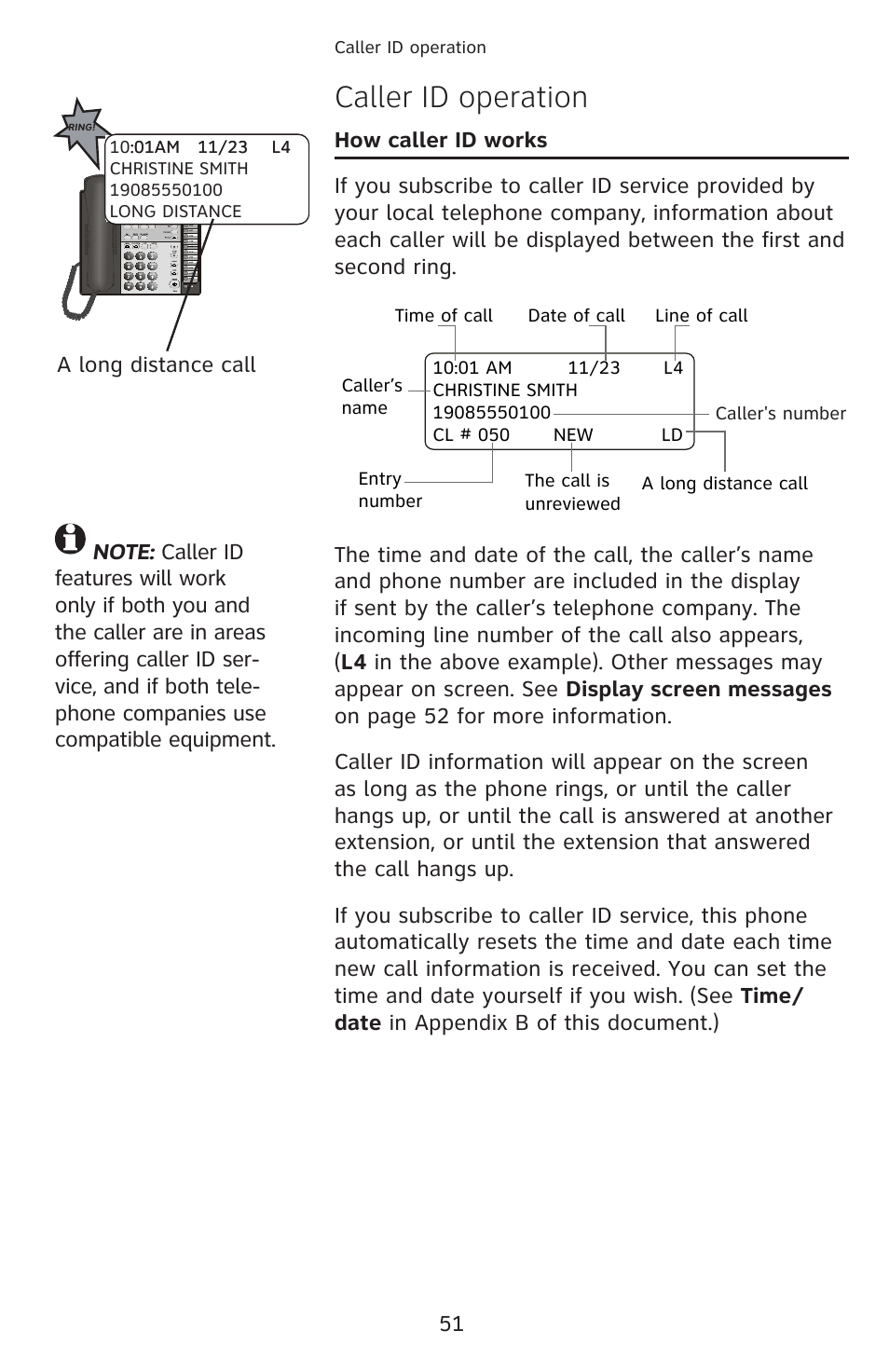 Caller id operation | AT&T 1070 User Manual | Page 37 / 74