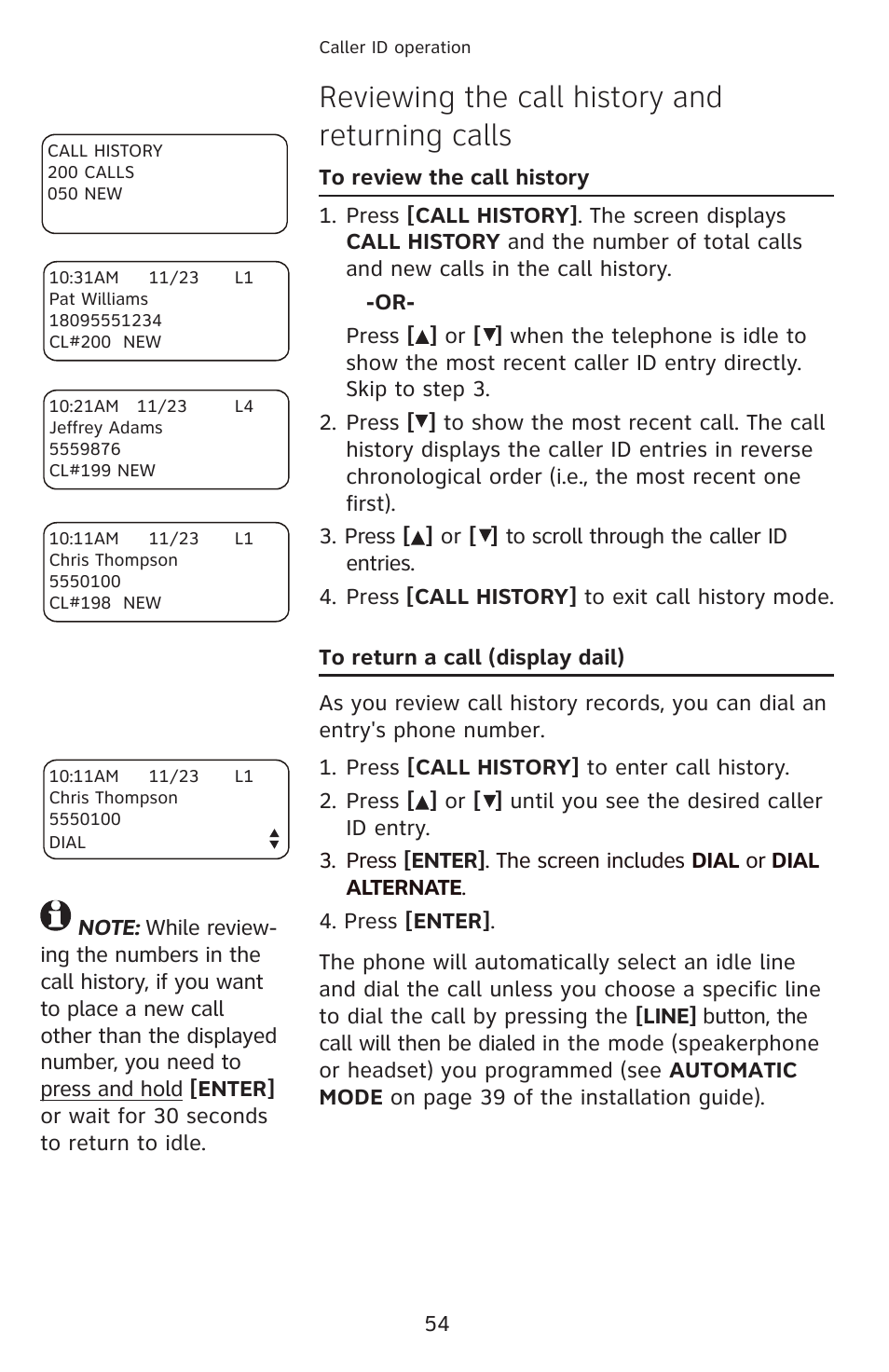 Reviewing the call history and returning calls | AT&T 1070 User Manual | Page 40 / 74