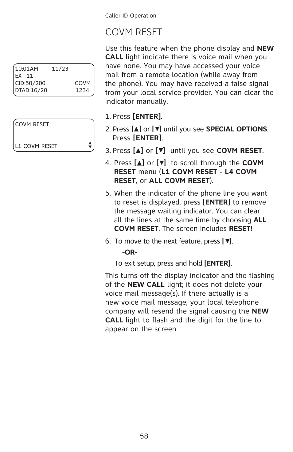 Covm reset | AT&T 1070 User Manual | Page 44 / 74