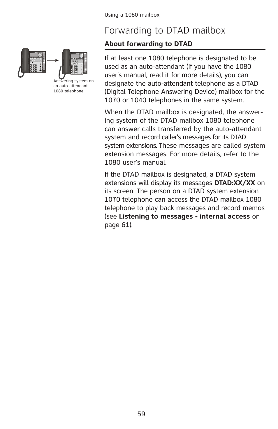 Forwarding to dtad mailbox | AT&T 1070 User Manual | Page 45 / 74