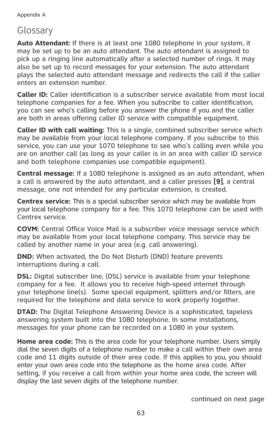 Glossary | AT&T 1070 User Manual | Page 49 / 74