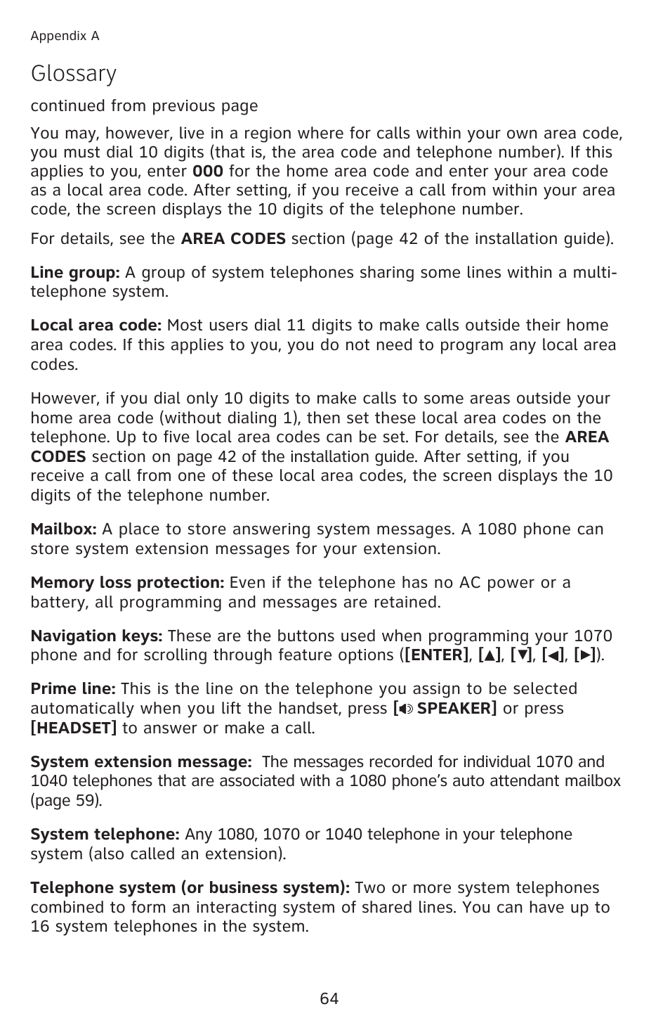 Glossary | AT&T 1070 User Manual | Page 50 / 74
