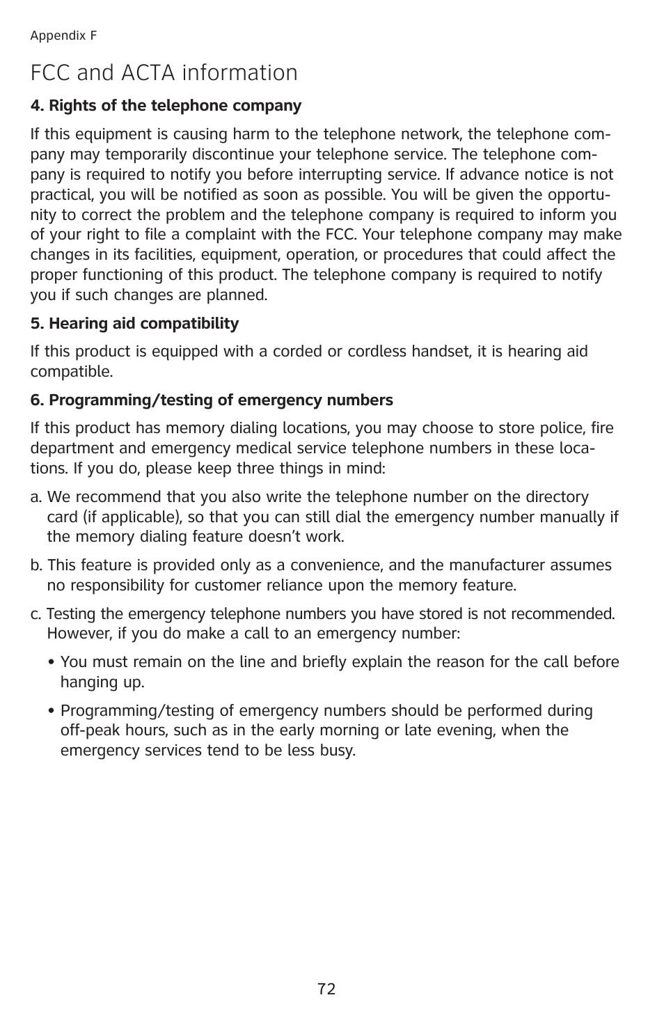 Fcc and acta information | AT&T 1070 User Manual | Page 58 / 74