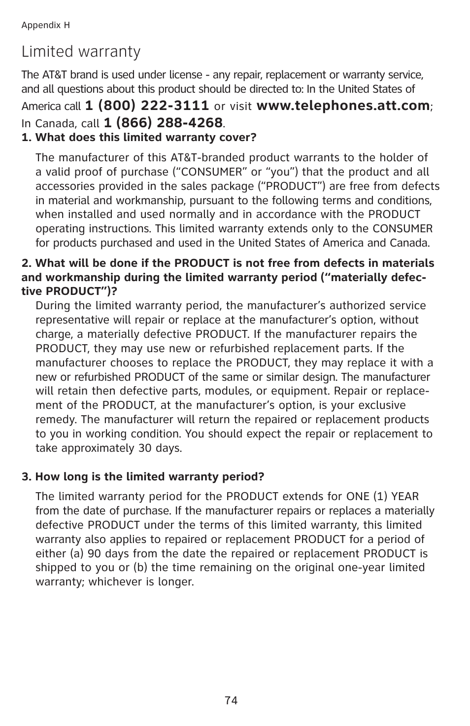 Limited warranty | AT&T 1070 User Manual | Page 60 / 74