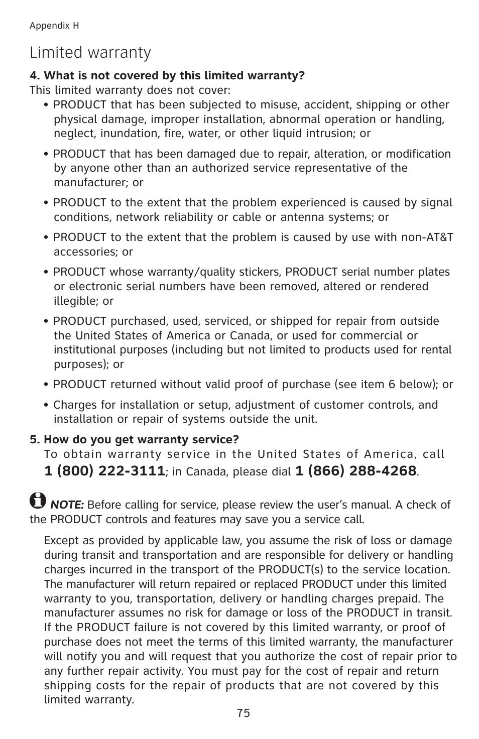 Limited warranty | AT&T 1070 User Manual | Page 61 / 74