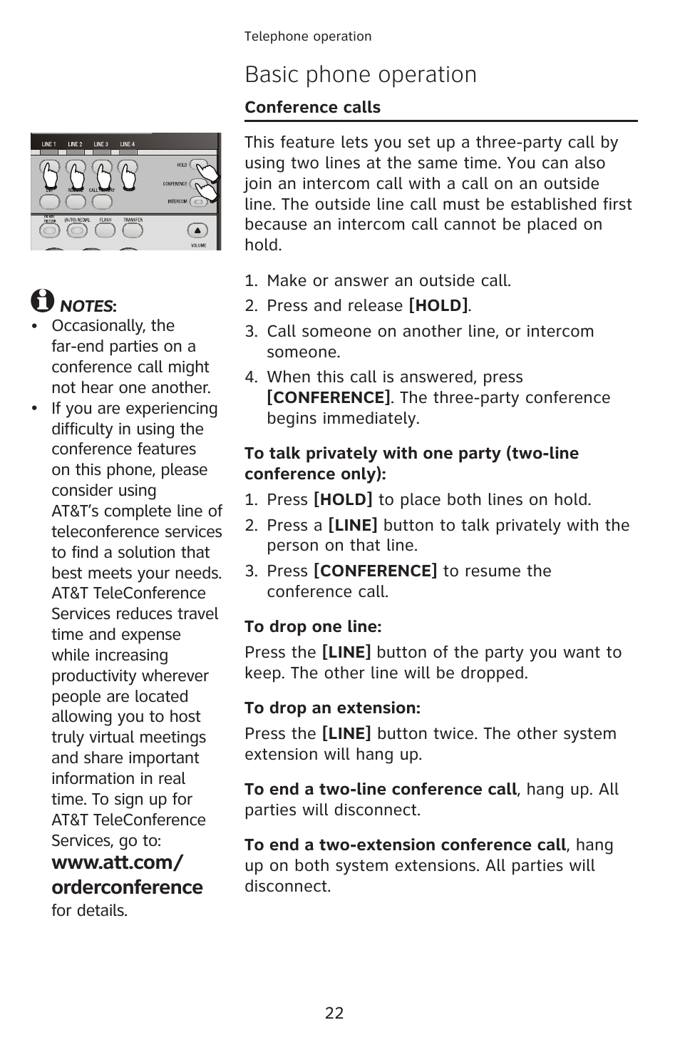 Basic phone operation | AT&T 1070 User Manual | Page 8 / 74