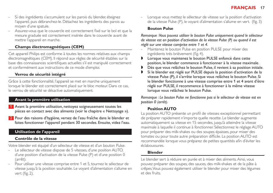Français, Introduction, Description générale (fig. 1) | Important, Général, Danger, Avertissement | Philips Robust Collection Blender User Manual | Page 17 / 28