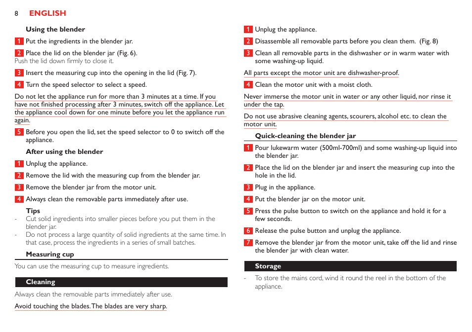 Electromagnetic fields (emf), Built-in safety lock, Before first use | Using the appliance, Speed control | Philips Robust Collection Blender User Manual | Page 8 / 28