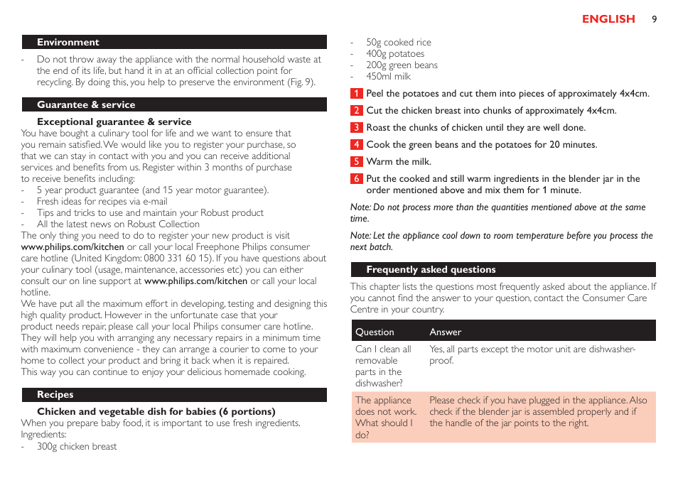 Pulse switch, Auto position, Blender | Preparing the blender for use | Philips Robust Collection Blender User Manual | Page 9 / 28