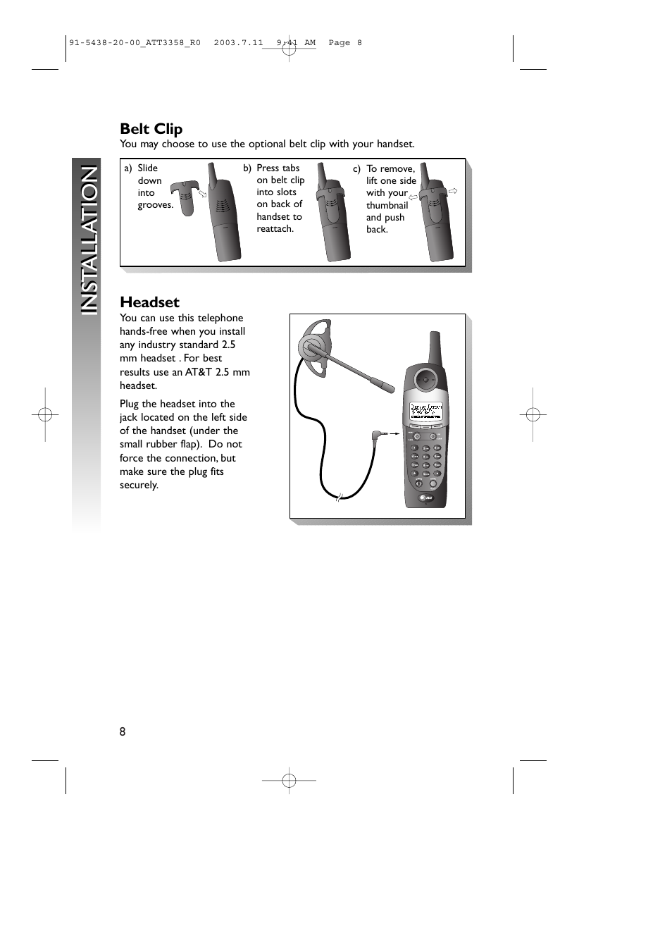 Inst alla tion inst alla tion | AT&T 3358 User Manual | Page 11 / 72